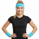 Sky Blue Wristband & Headband Set - Terry Towelling Cotton Tennis Sweatbands