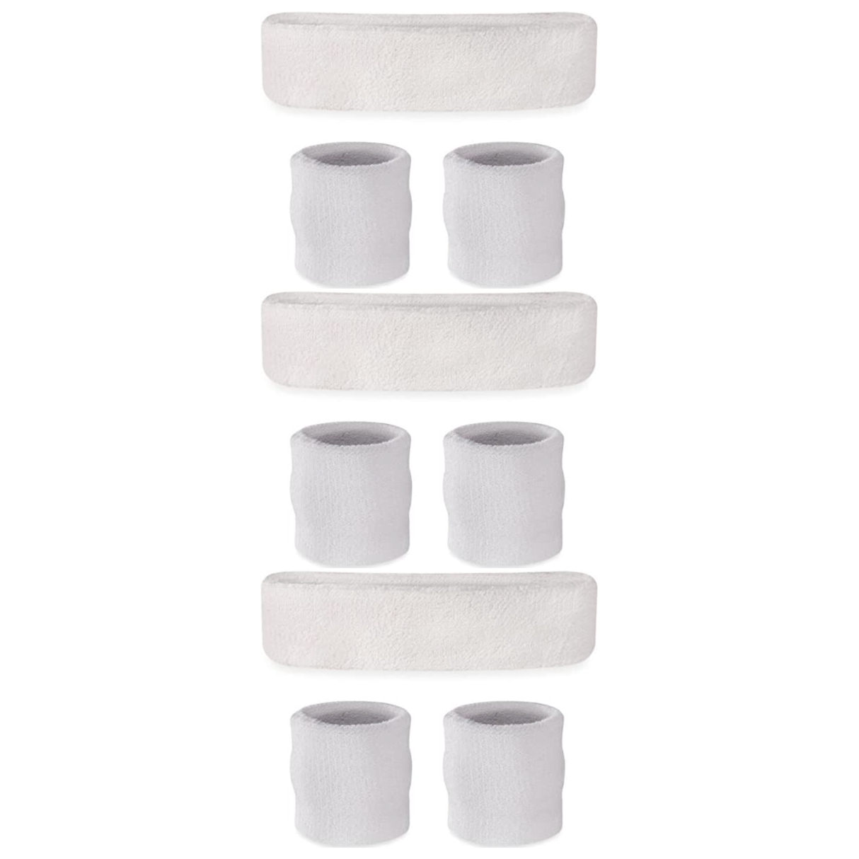 3x White Wristband & Headband Set Pack - Terry Towelling Cotton Tennis Sweatbands