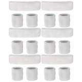 6x White Wristband & Headband Set Bulk Pack - Terry Towelling Cotton Tennis Sweatbands