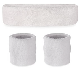 White Wristband & Headband Set - Terry Towelling Cotton Tennis Sweatbands