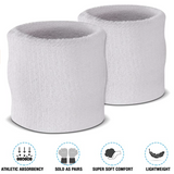 White Wristband & Headband Set - Terry Towelling Cotton Tennis Sweatbands