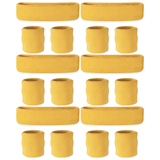 6x Yellow Wristband & Headband Set Bulk Pack - Terry Towelling Cotton Tennis Sweatbands