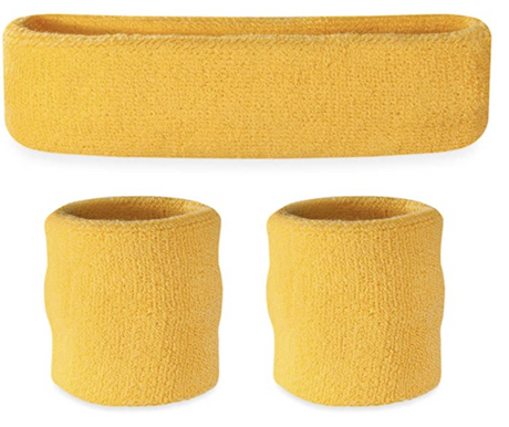 3x Yellow Wristband & Headband Set Pack - Terry Towelling Cotton Tennis Sweatbands