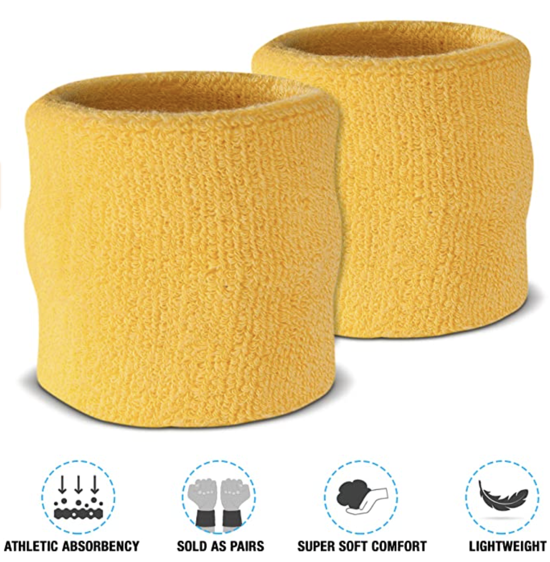 Yellow Wristband & Headband Set - Terry Towelling Cotton Tennis Sweatbands