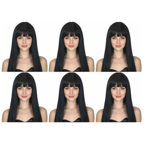 6x Black Long Straight Wig w/ Fringe Bulk Pack - Womens Cosplay Costume/Fancy Dress Party