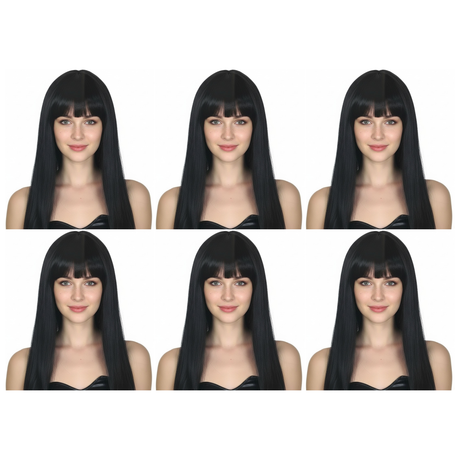 6x Black Long Straight Wig w/ Fringe Bulk Pack - Womens Cosplay Costume/Fancy Dress Party