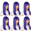 6x Blue Long Straight Wig w/ Fringe Bulk Pack - Womens Cosplay Costume/Fancy Dress Party