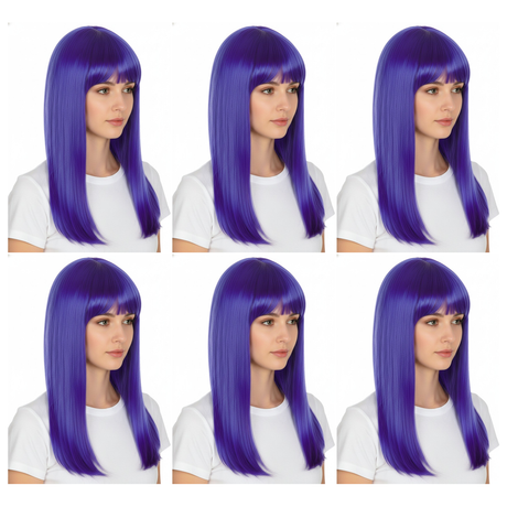 6x Blue Long Straight Wig w/ Fringe Bulk Pack - Womens Cosplay Costume/Fancy Dress Party