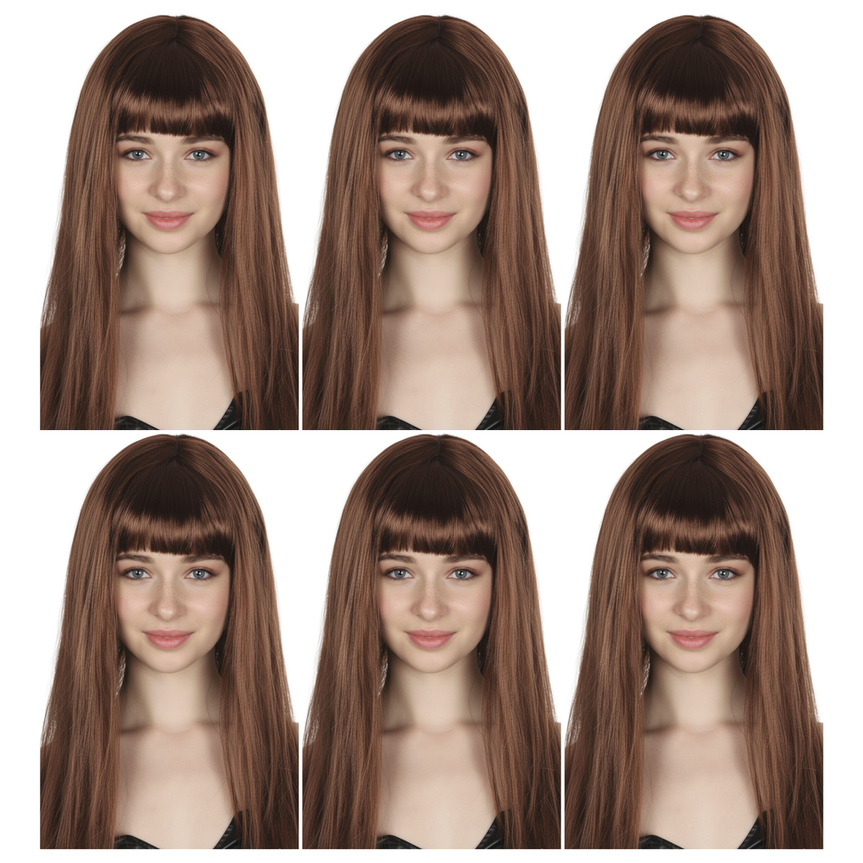 6x Brown Long Straight Wig w/ Fringe Bulk Pack - Womens Cosplay Costume/Fancy Dress Party