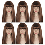 6x Brown Long Straight Wig w/ Fringe Bulk Pack - Womens Cosplay Costume/Fancy Dress Party