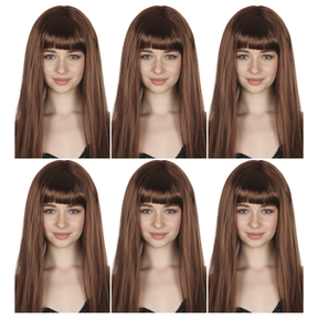 6x Brown Long Straight Wig w/ Fringe Bulk Pack - Womens Cosplay Costume/Fancy Dress Party