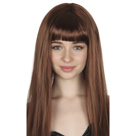 Brown Long Straight Wig w/ Fringe - Womens Cosplay Costume/Fancy Dress Party