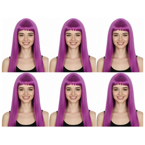 6x Fuchsia Long Straight Wig w/ Fringe Bulk Pack - Womens Cosplay Costume/Fancy Dress Party