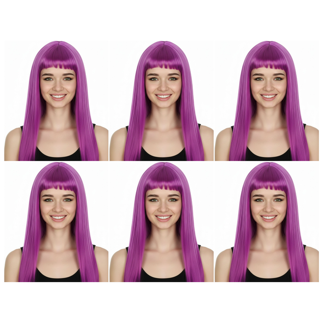 6x Fuchsia Long Straight Wig w/ Fringe Bulk Pack - Womens Cosplay Costume/Fancy Dress Party