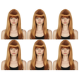 6x Golden Brown Long Straight Wig w/ Fringe Bulk Pack - Womens Cosplay Costume/Fancy Dress Party