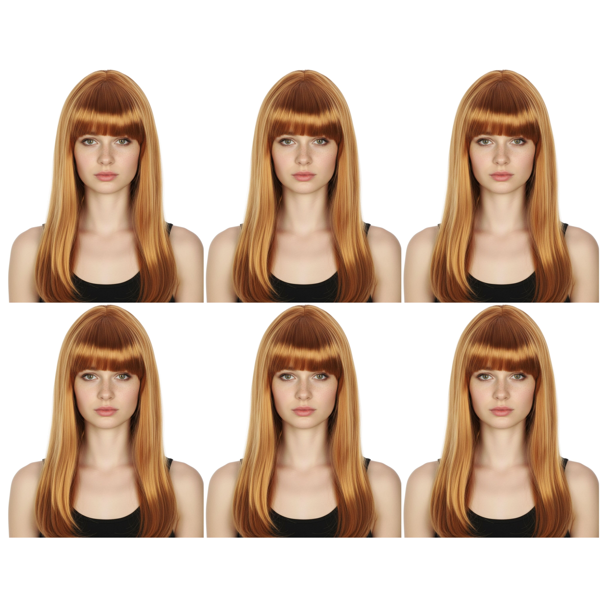 6x Golden Brown Long Straight Wig w/ Fringe Bulk Pack - Womens Cosplay Costume/Fancy Dress Party