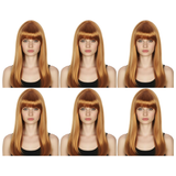 6x Golden Brown Long Straight Wig w/ Fringe Bulk Pack - Womens Cosplay Costume/Fancy Dress Party