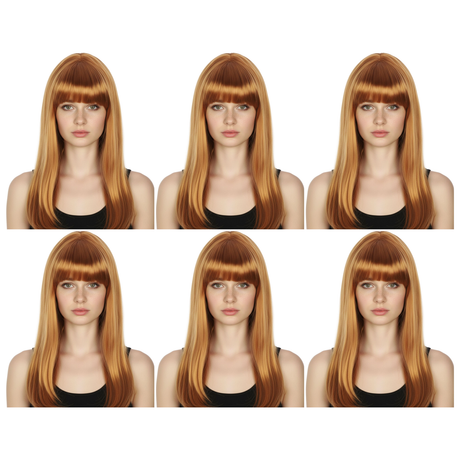 6x Golden Brown Long Straight Wig w/ Fringe Bulk Pack - Womens Cosplay Costume/Fancy Dress Party