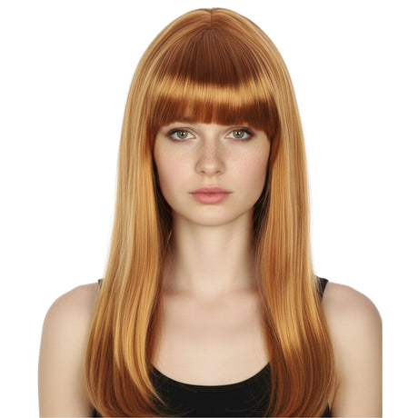 6x Golden Brown Long Straight Wig w/ Fringe Bulk Pack - Womens Cosplay Costume/Fancy Dress Party