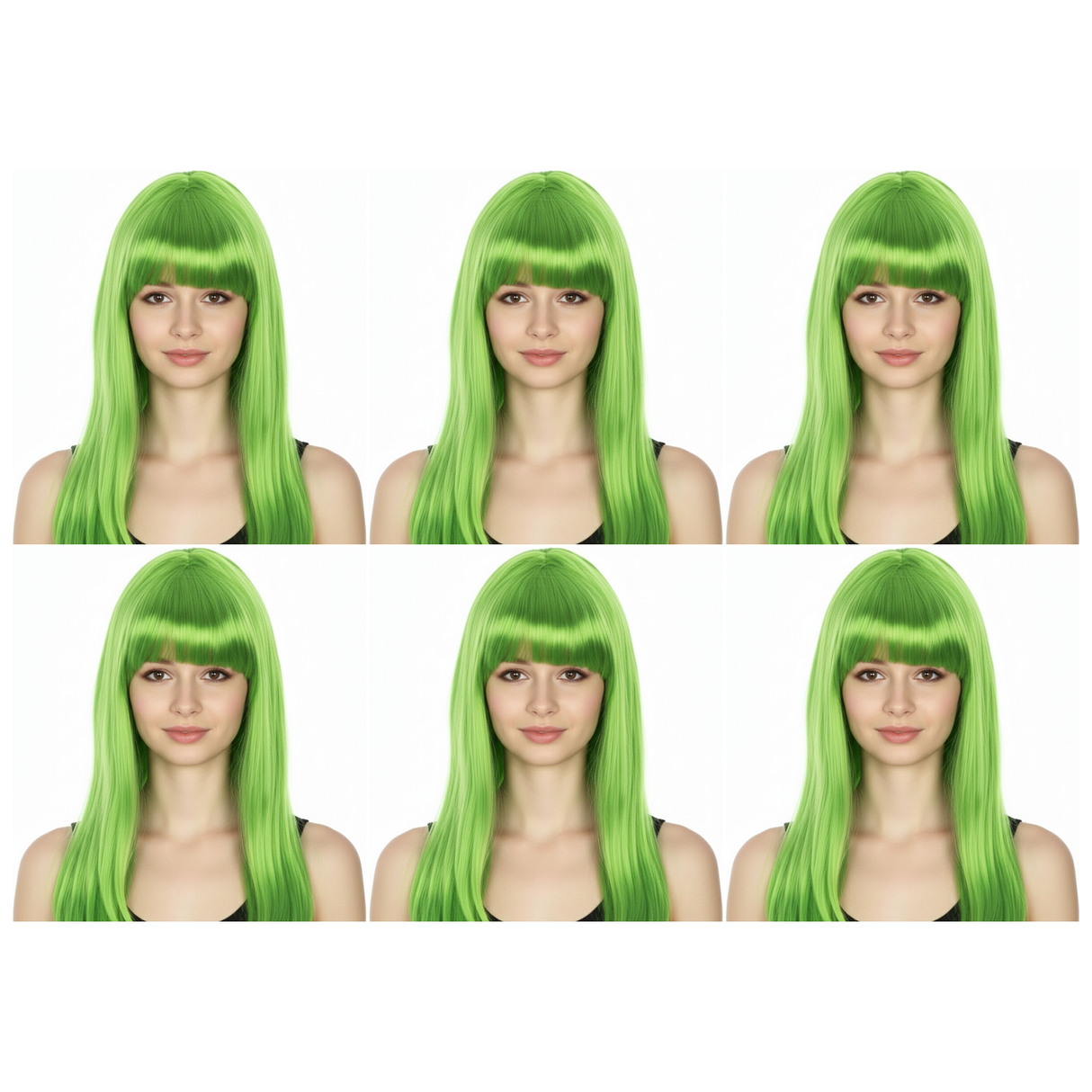 6x Green Long Straight Wig w/ Fringe Bulk Pack - Womens Cosplay Costume/Fancy Dress Party