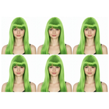 6x Green Long Straight Wig w/ Fringe Bulk Pack - Womens Cosplay Costume/Fancy Dress Party