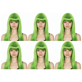 6x Green Long Straight Wig w/ Fringe Bulk Pack - Womens Cosplay Costume/Fancy Dress Party