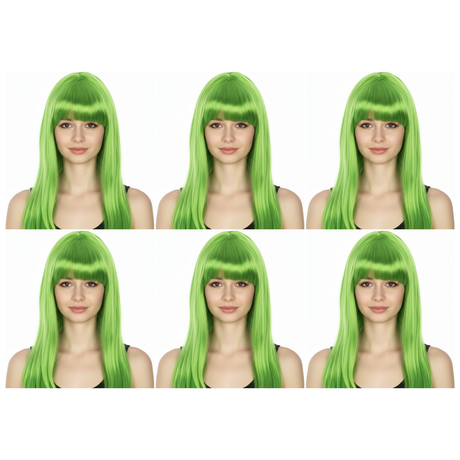 6x Green Long Straight Wig w/ Fringe Bulk Pack - Womens Cosplay Costume/Fancy Dress Party