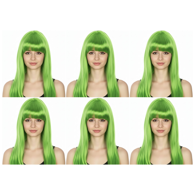 6x Green Long Straight Wig w/ Fringe Bulk Pack - Womens Cosplay Costume/Fancy Dress Party