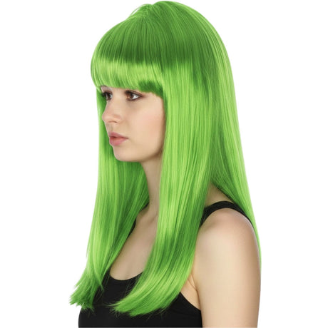 Green Long Straight Wig w/ Fringe - Womens Cosplay Costume/Fancy Dress Party