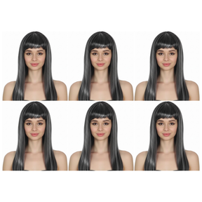 6x Grey Long Straight Wig w/ Fringe Bulk Pack - Womens Cosplay Costume/Fancy Dress Party