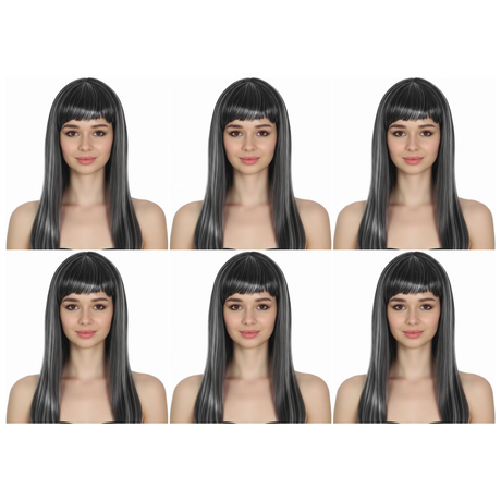 6x Grey Long Straight Wig w/ Fringe Bulk Pack - Womens Cosplay Costume/Fancy Dress Party