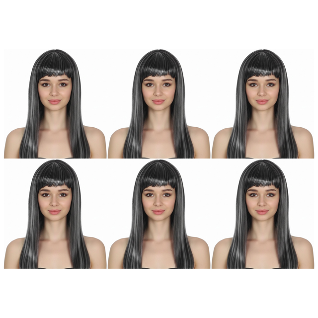 6x Grey Long Straight Wig w/ Fringe Bulk Pack - Womens Cosplay Costume/Fancy Dress Party