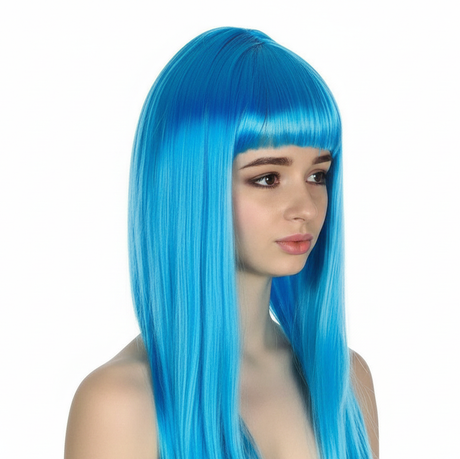 Light Blue Long Straight Wig w/ Fringe - Womens Cosplay Costume/Fancy Dress Party
