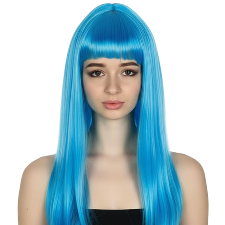 Light Blue Long Straight Wig w/ Fringe - Womens Cosplay Costume/Fancy Dress Party