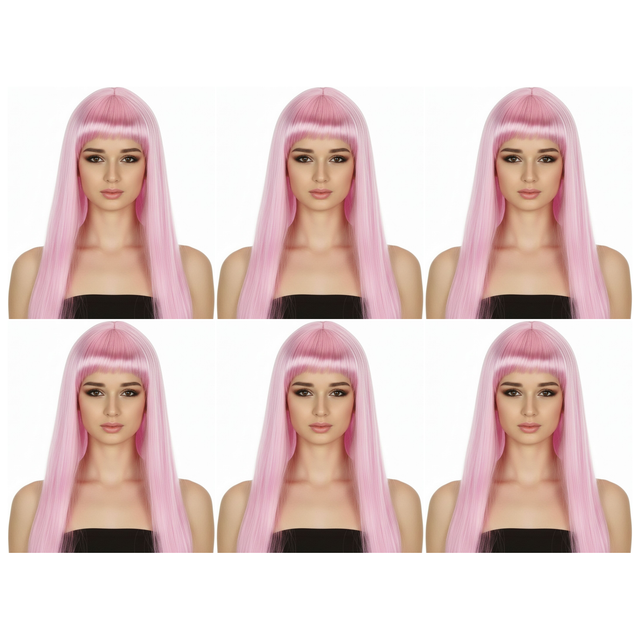 6x Light Pink Long Straight Wig w/ Fringe Bulk Pack - Womens Cosplay Costume/Fancy Dress Party