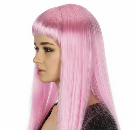 Light Pink Long Straight Wig w/ Fringe - Womens Cosplay Costume/Fancy Dress Party