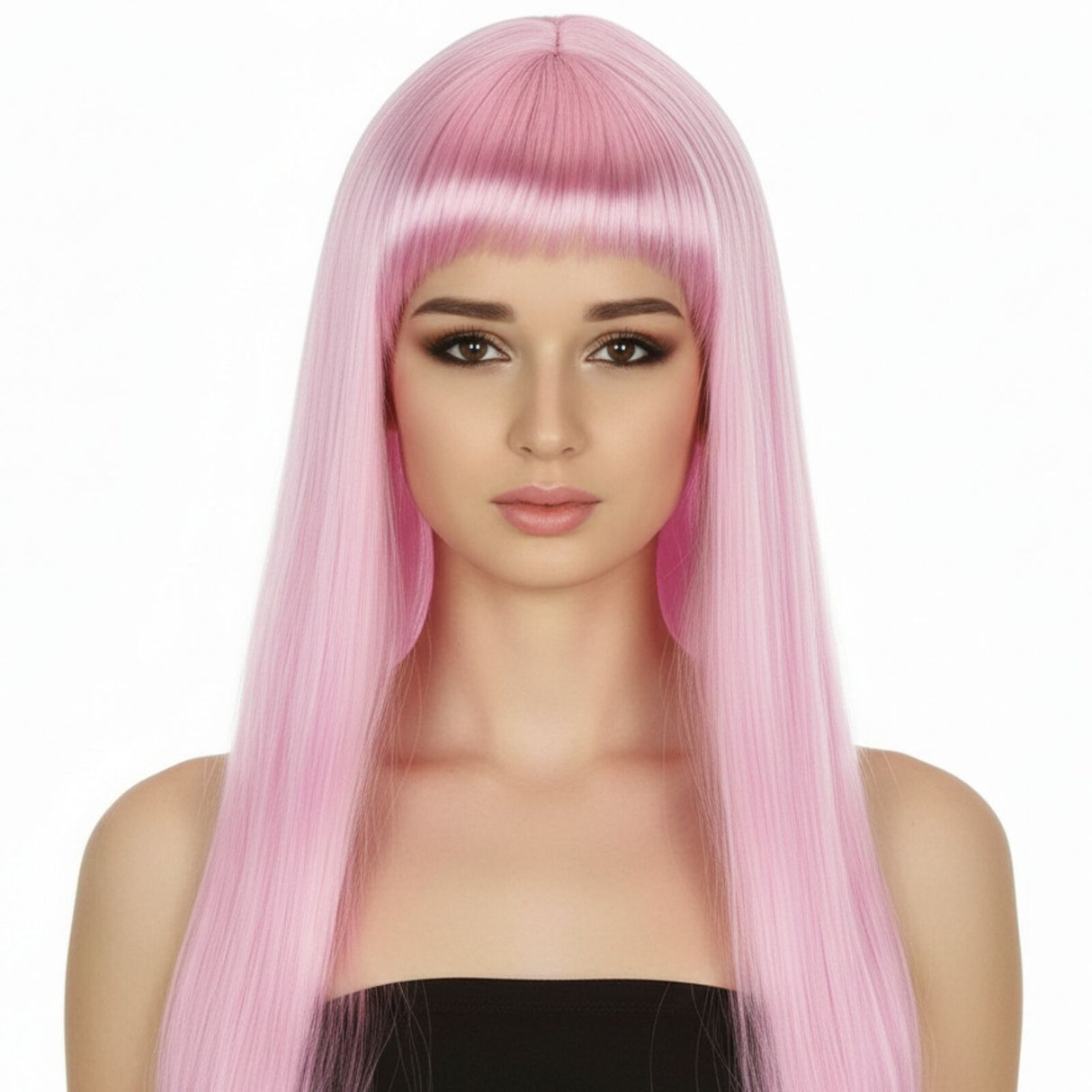 Light Pink Long Straight Wig w/ Fringe - Womens Cosplay Costume/Fancy Dress Party