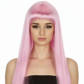 Light Pink Long Straight Wig w/ Fringe - Womens Cosplay Costume/Fancy Dress Party