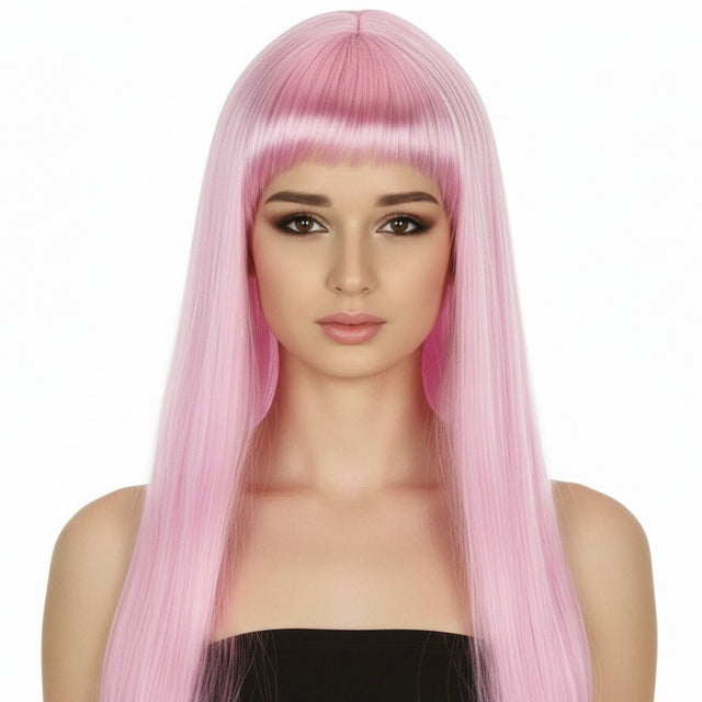 Light Pink Long Straight Wig w/ Fringe - Womens Cosplay Costume/Fancy Dress Party