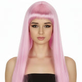 Light Pink Long Straight Wig w/ Fringe - Womens Cosplay Costume/Fancy Dress Party