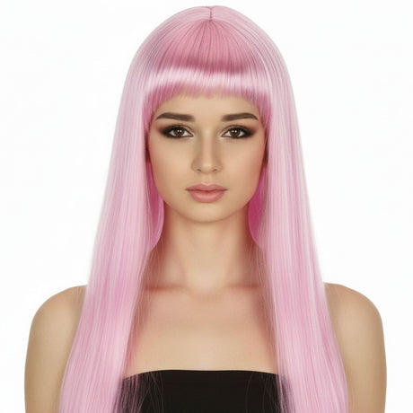 Light Pink Long Straight Wig w/ Fringe - Womens Cosplay Costume/Fancy Dress Party