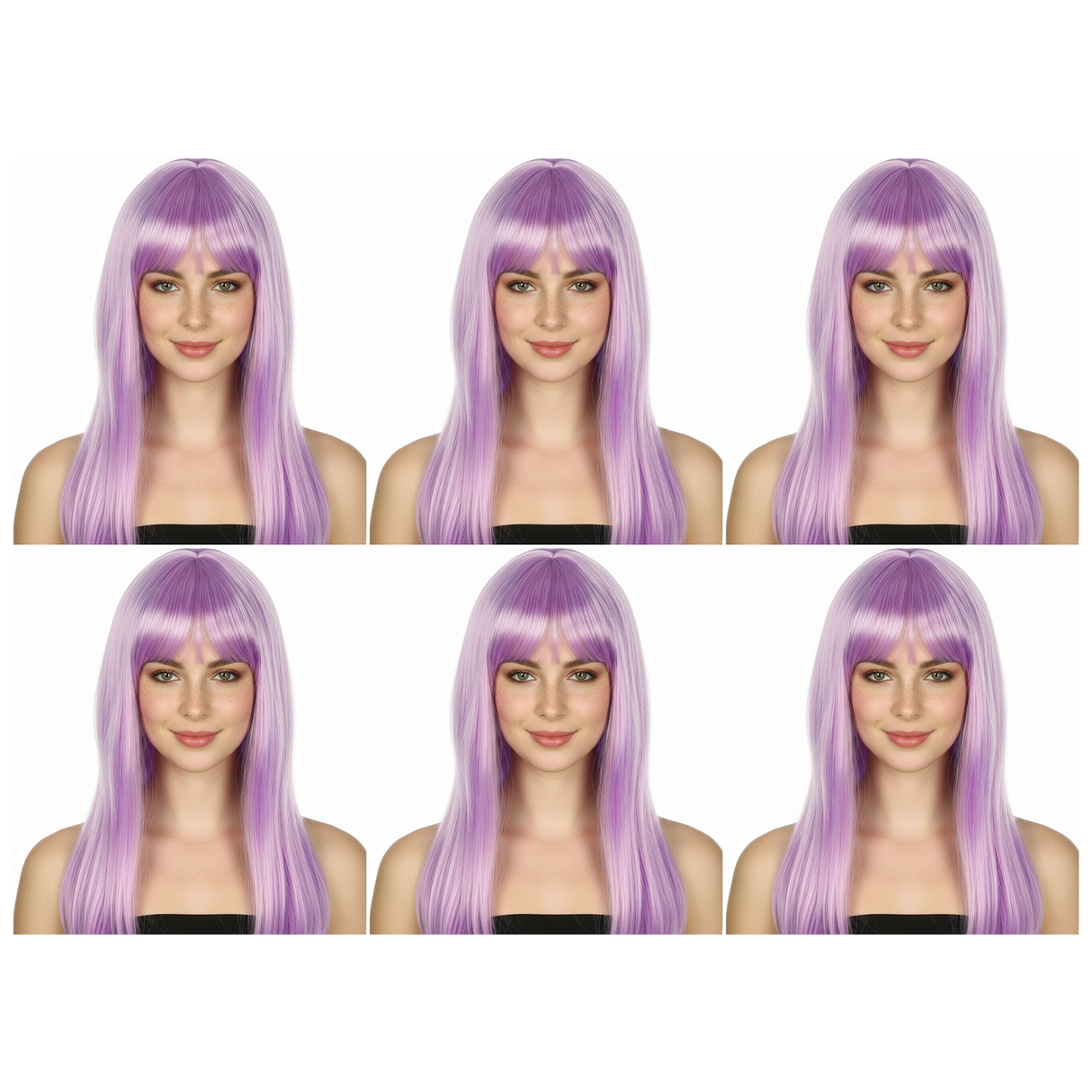 6x Light Purple Long Straight Wig w/ Fringe Bulk Pack - Womens Cosplay Costume/Fancy Dress Party