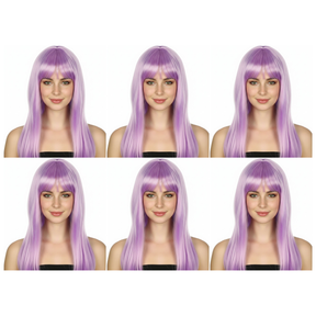 6x Light Purple Long Straight Wig w/ Fringe Bulk Pack - Womens Cosplay Costume/Fancy Dress Party