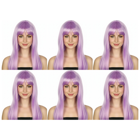 6x Light Purple Long Straight Wig w/ Fringe Bulk Pack - Womens Cosplay Costume/Fancy Dress Party