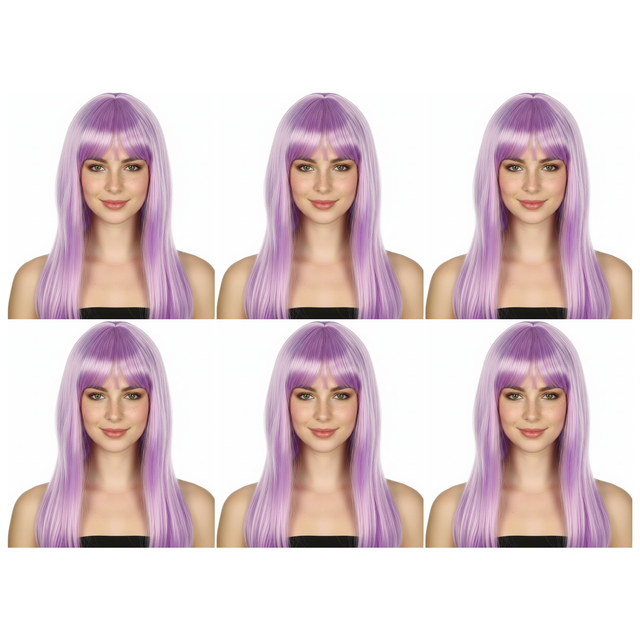 6x Light Purple Long Straight Wig w/ Fringe Bulk Pack - Womens Cosplay Costume/Fancy Dress Party