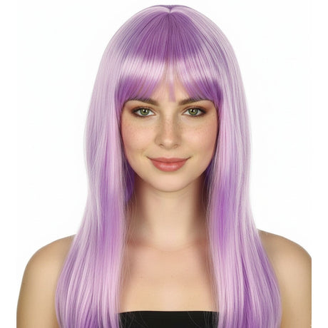 Light Purple Long Straight Wig w/ Fringe - Womens Cosplay Costume/Fancy Dress Party