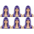6x Purple Long Straight Wig w/ Fringe Bulk Pack - Womens Cosplay Costume/Fancy Dress Party