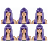 6x Purple Long Straight Wig w/ Fringe Bulk Pack - Womens Cosplay Costume/Fancy Dress Party