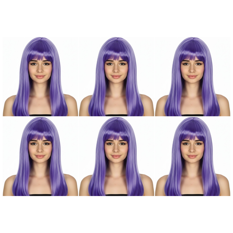 6x Purple Long Straight Wig w/ Fringe Bulk Pack - Womens Cosplay Costume/Fancy Dress Party