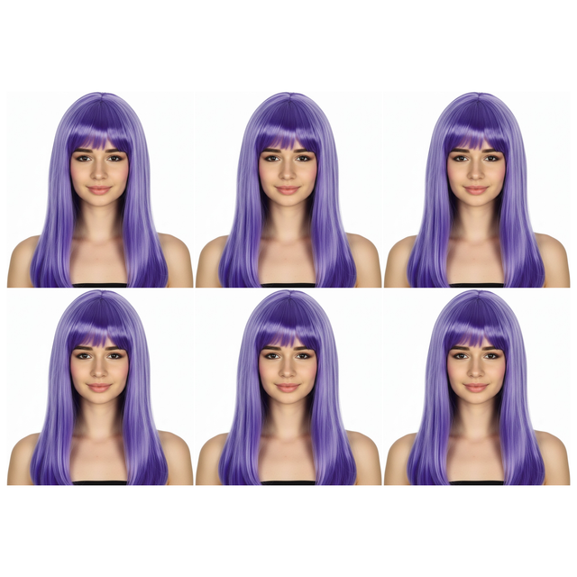 6x Purple Long Straight Wig w/ Fringe Bulk Pack - Womens Cosplay Costume/Fancy Dress Party